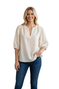 Women's Half Sleeve Split Neck Shimmer Peasant Top