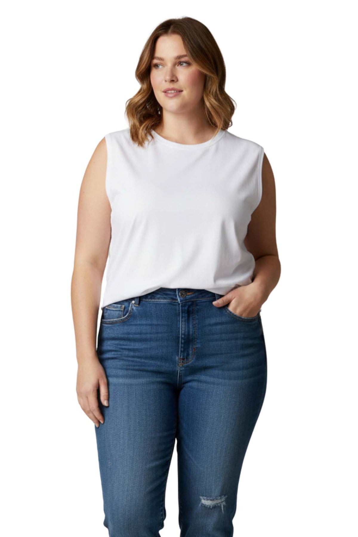 Women's Plus Sleeveless Round Neck Solid Tank Top