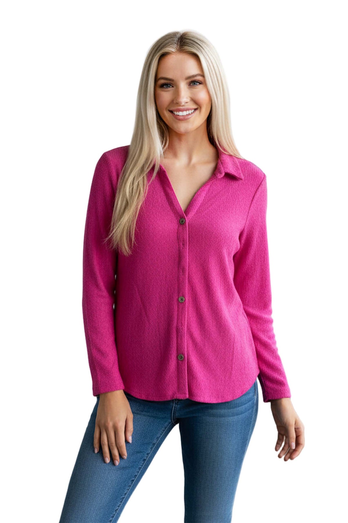 Women's Roll Up Sleeves Textured Button Down Top