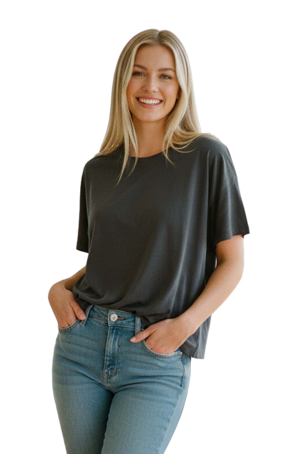 Women's Short Sleeve Ripped Round Neck Solid Boxy Top