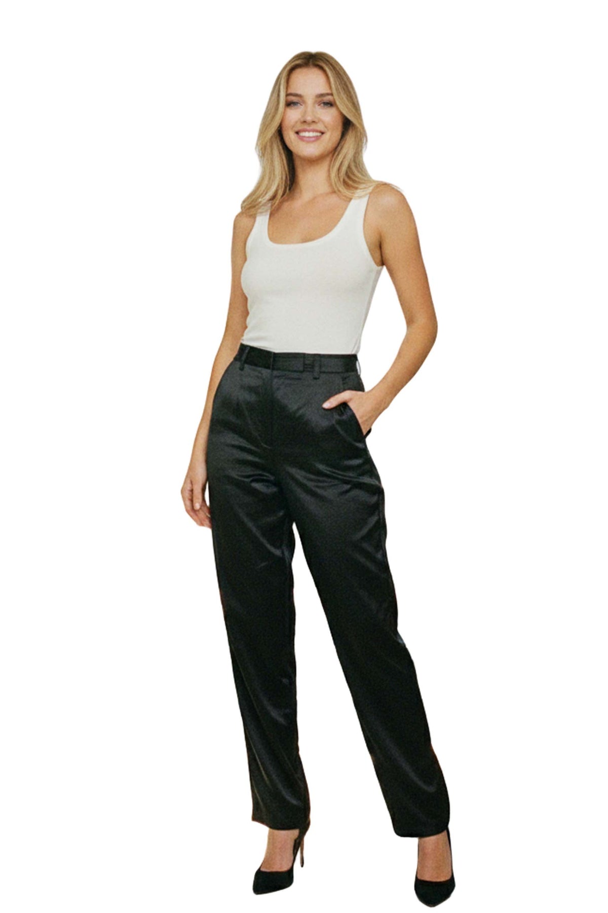Women's High Waisted Pleated Straight Cut Trousers