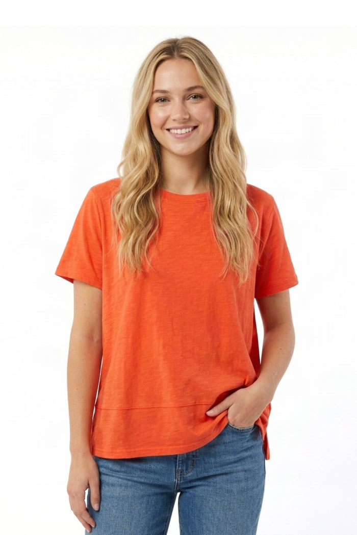Women's Tomato Red Slub Short Sleeve Babydoll Top