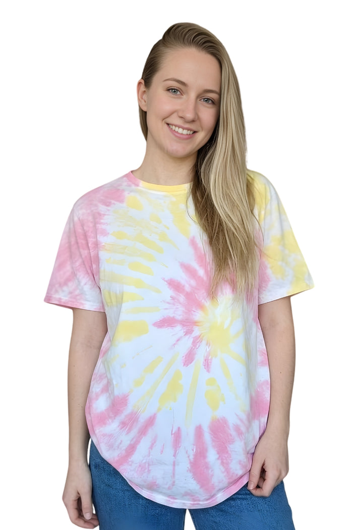 Women's Short Sleeved Round Neck Tie-Dye Top