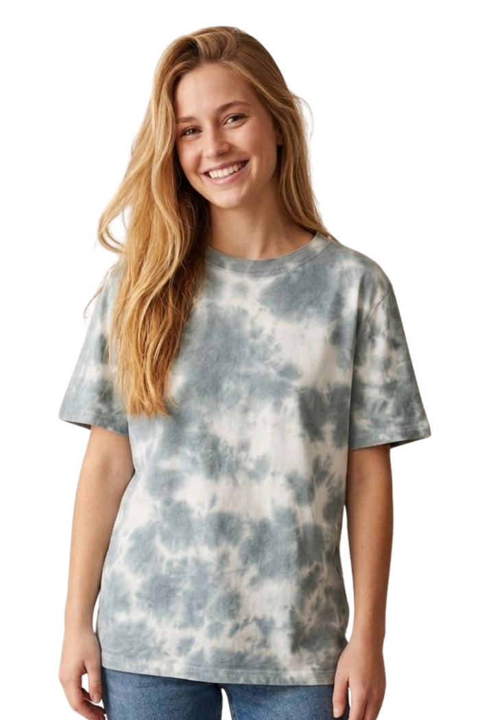 Women's Short Sleeved Round Neck Tie-Dye Top