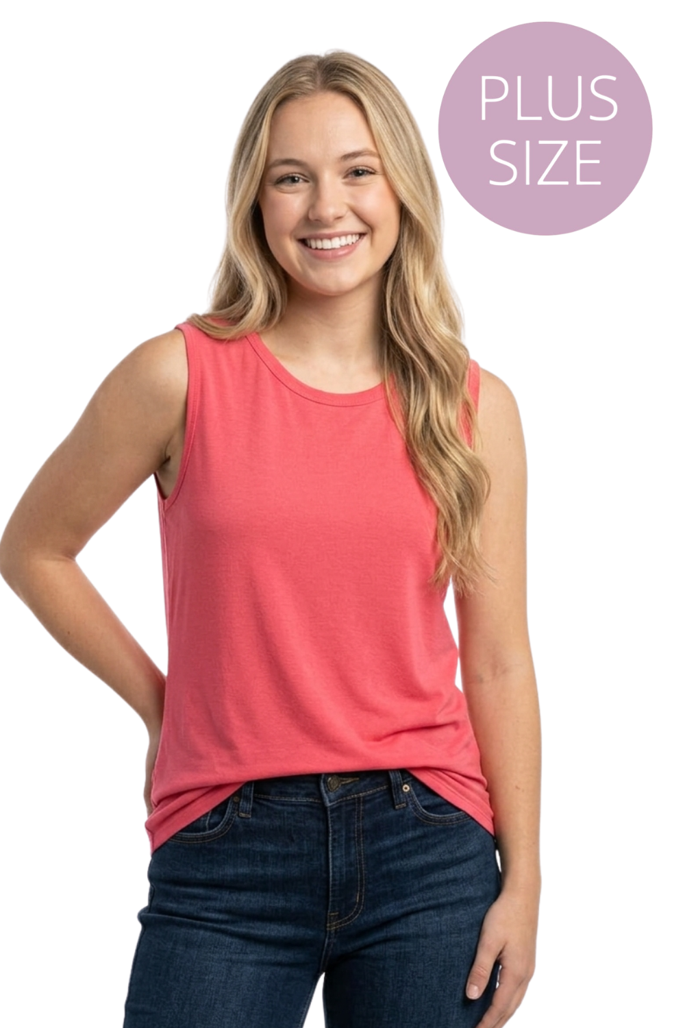 Women's Plus Sleeveless Round Neck Solid Tank Top