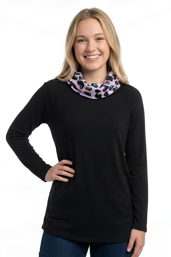 Women's Long Sleeve Cowl Print Neck Top