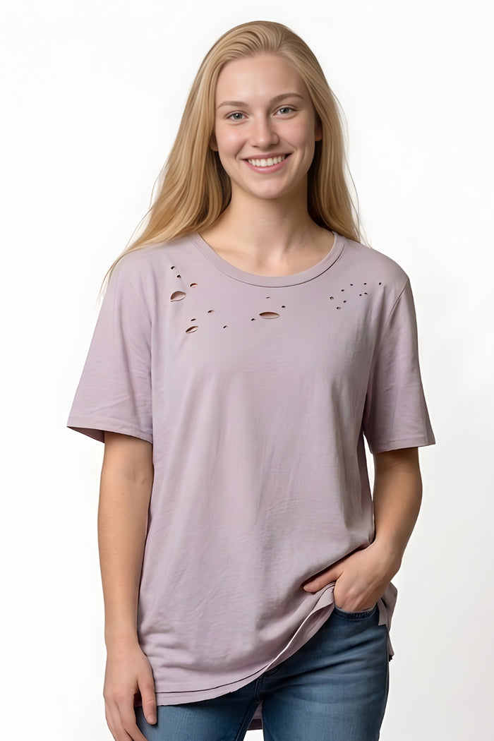 Women's Short Sleeved Distressed Top