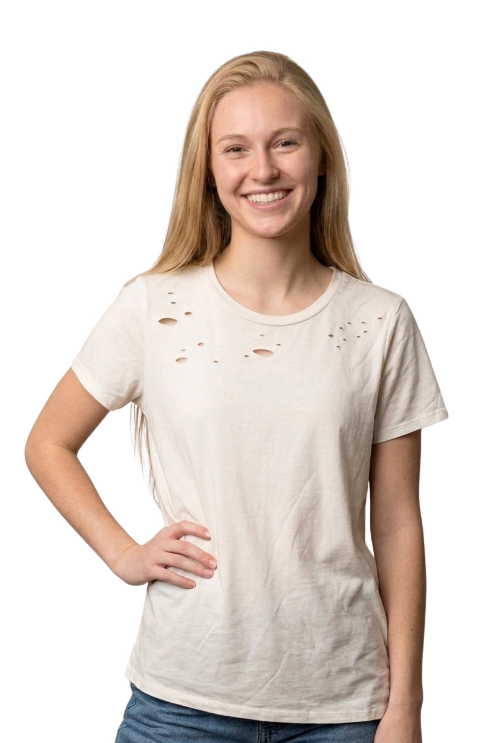 Women's Short Sleeved Distressed Top