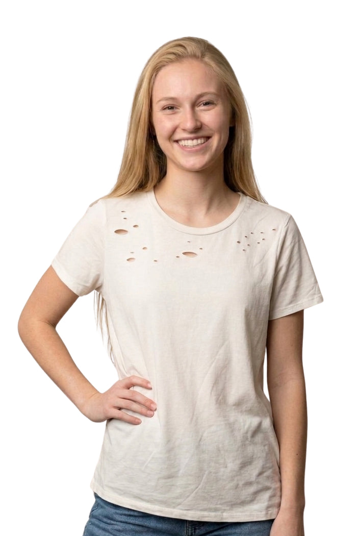 Women's Short Sleeved Distressed Top