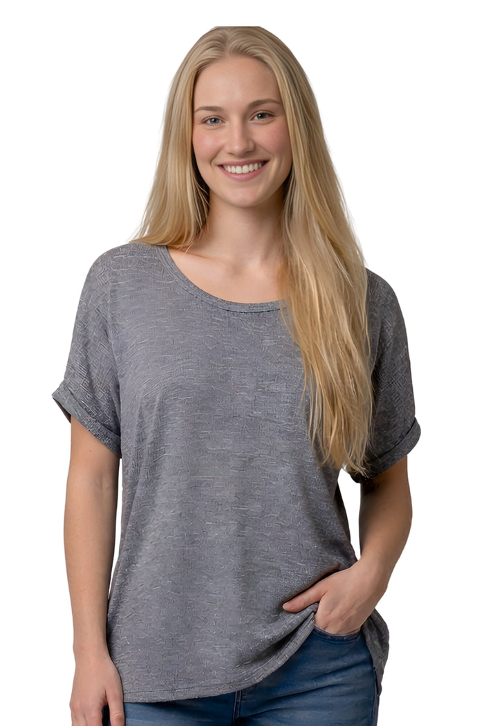 Women's Short Sleeve Scoop Neck Solid Boxy Top