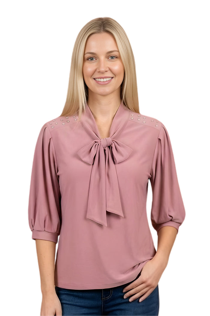 Women's 3/4 Sleeved Bow Tie Blouse Top
