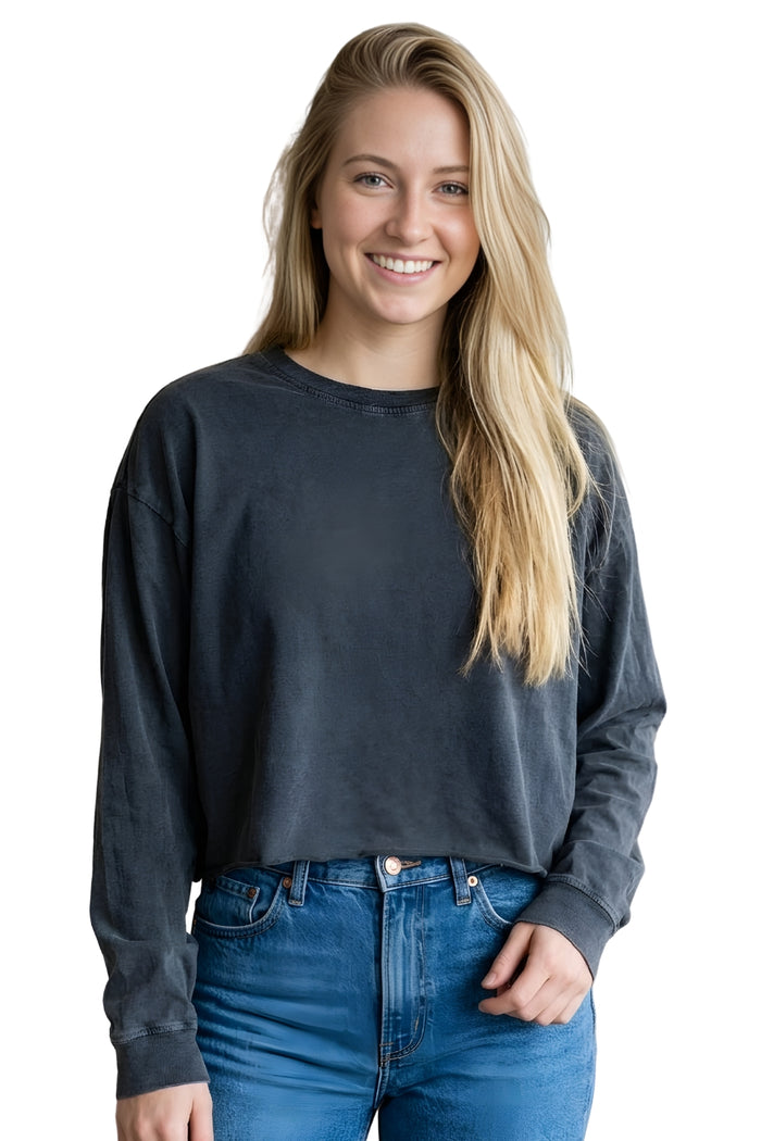 Women's Long Sleeve Washed Crop Top
