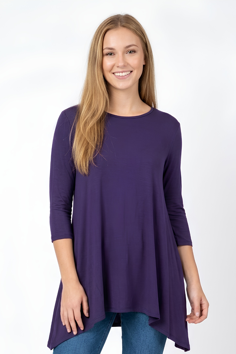 Women's 3/4 Sleeve Crew Neck Tunic Blouse Top