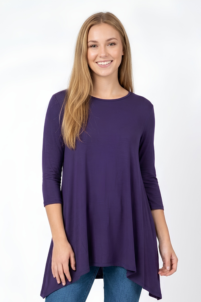 Women's 3/4 Sleeve Crew Neck Tunic Blouse Top
