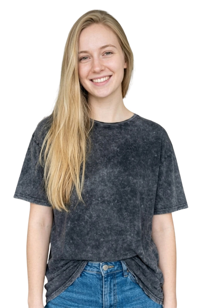 Women's Short Sleeved Round Neck Acid Wash Top