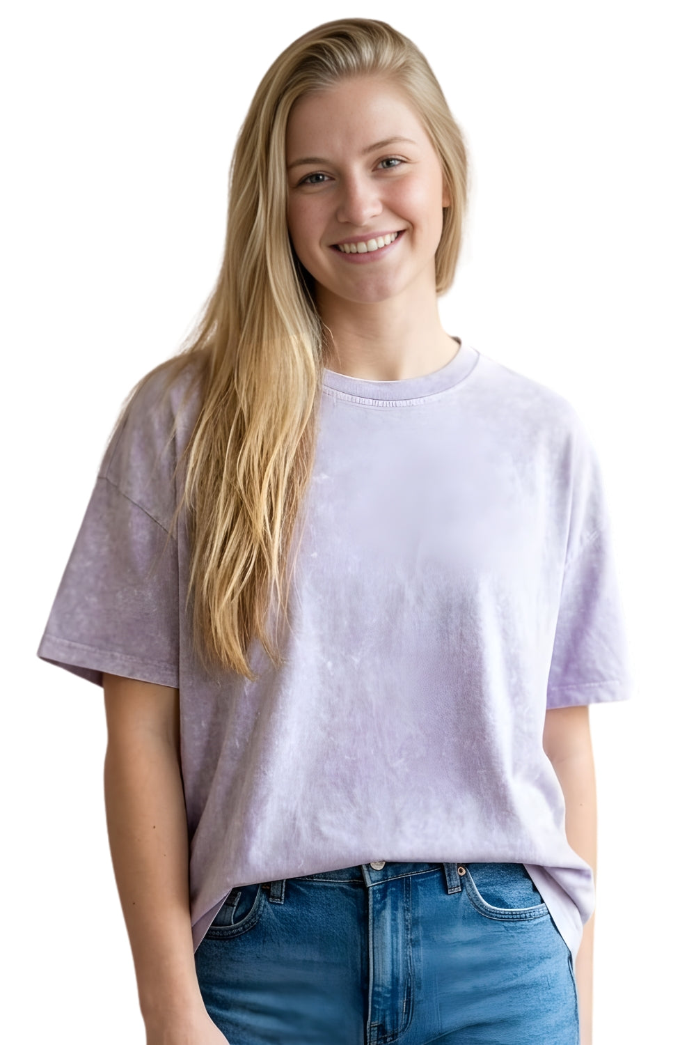 Women's Short Sleeved Round Neck Acid Wash Top