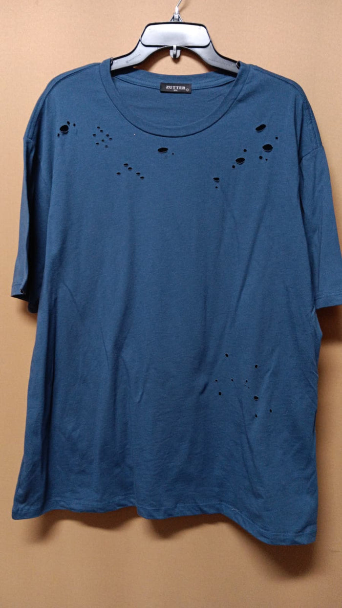 Women's Short Sleeved Round Neck Distressed Top