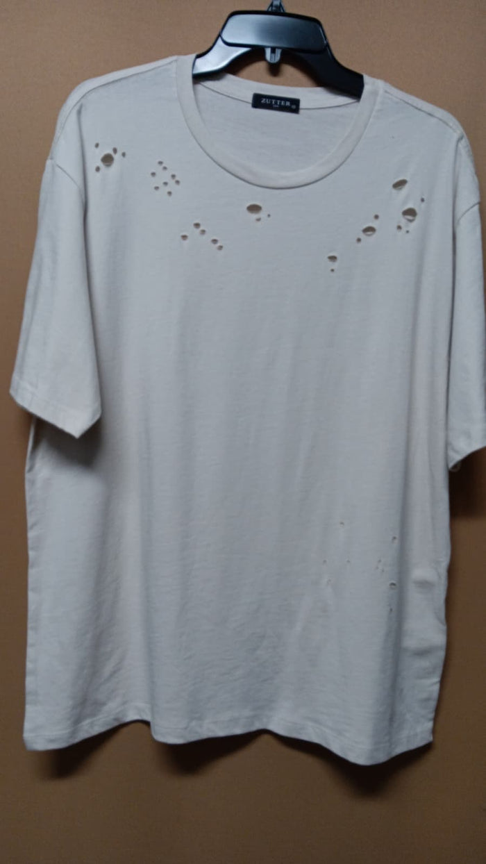 Women's Short Sleeved Round Neck Distressed Top