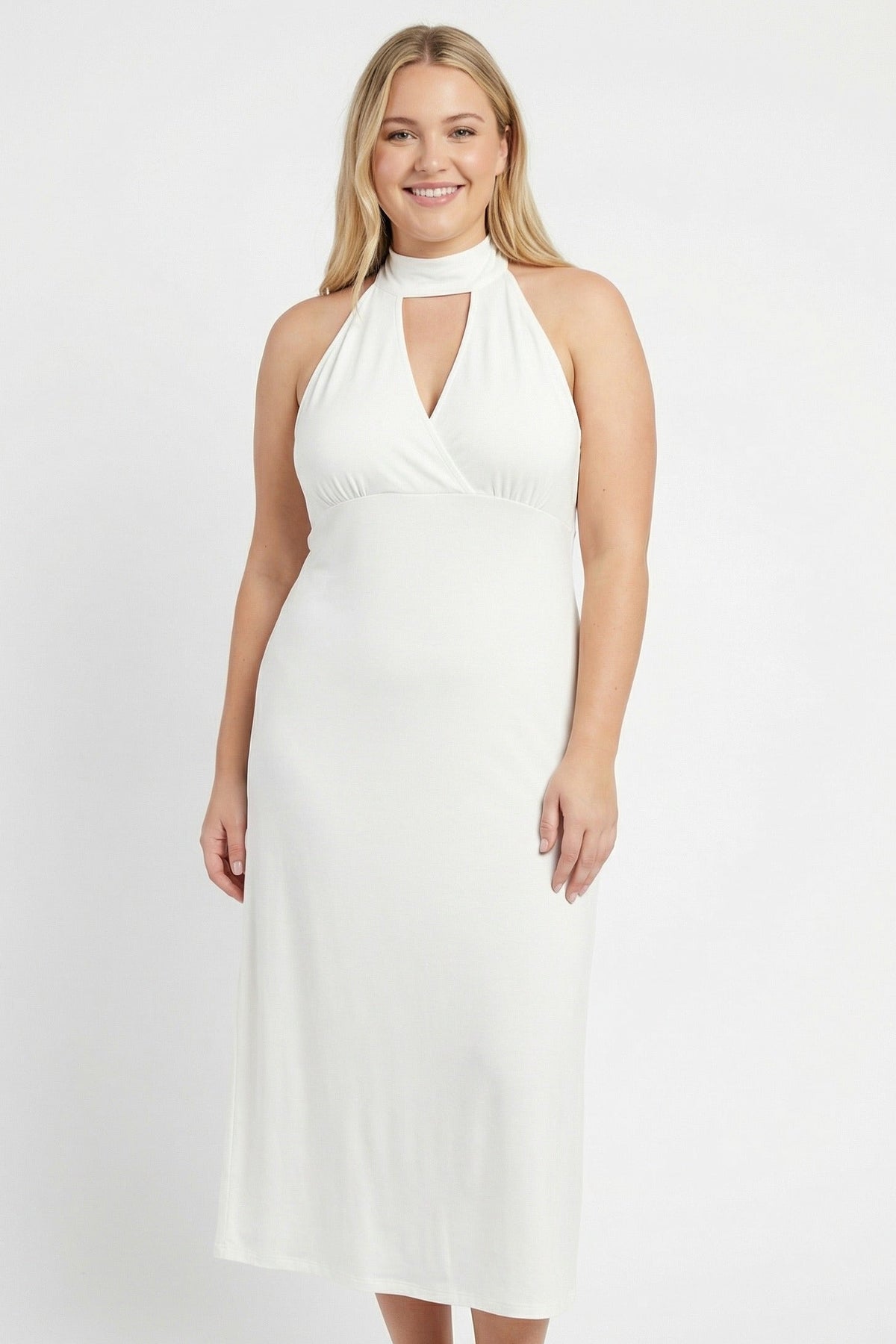 Women's Plus Sleeveless Ruffle Cutout Maxi Dress