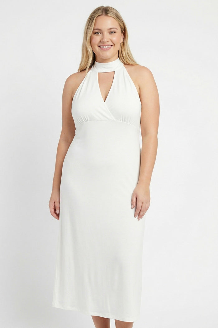 Women's Plus Sleeveless Ruffle Cutout Maxi Dress