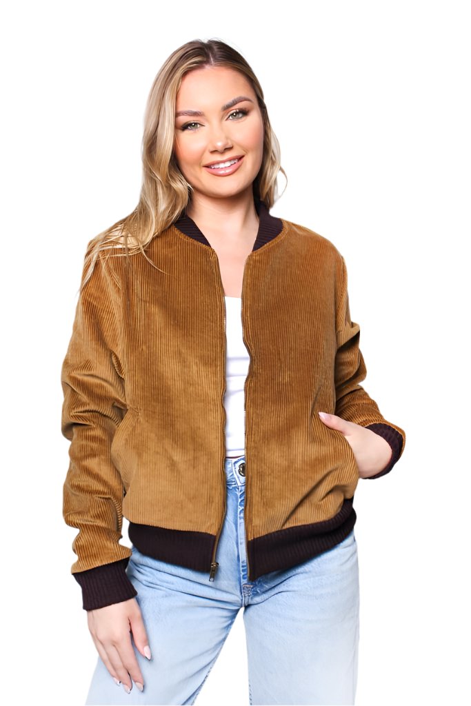 Women's Long Sleeve Lined Corduroy Bomber Jacket