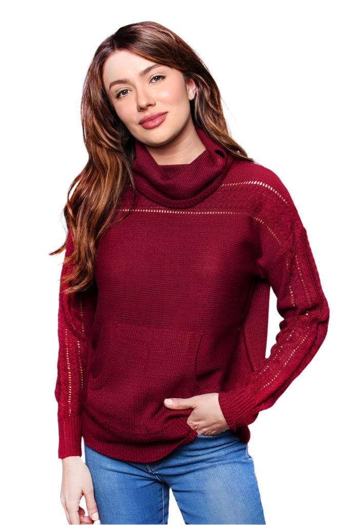 Women's Long Sleeves Cowl Neck Knitted Sweater