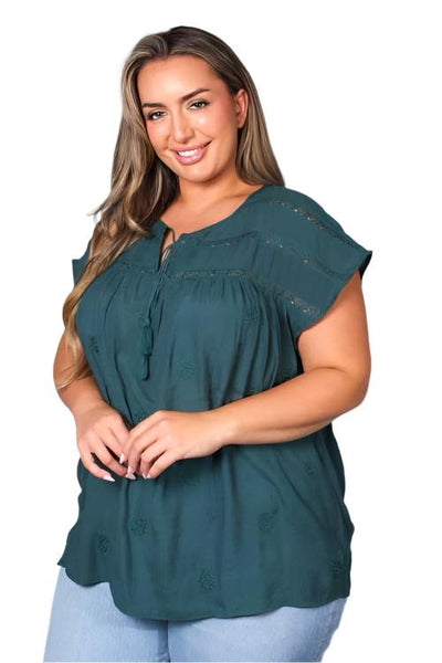 Women's Plus Short Sleeve Lace Embroidered Textured Top main image 1