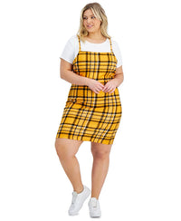 Women's Plus Sleeveless Spaghetti Strap Plaid Mini Dress