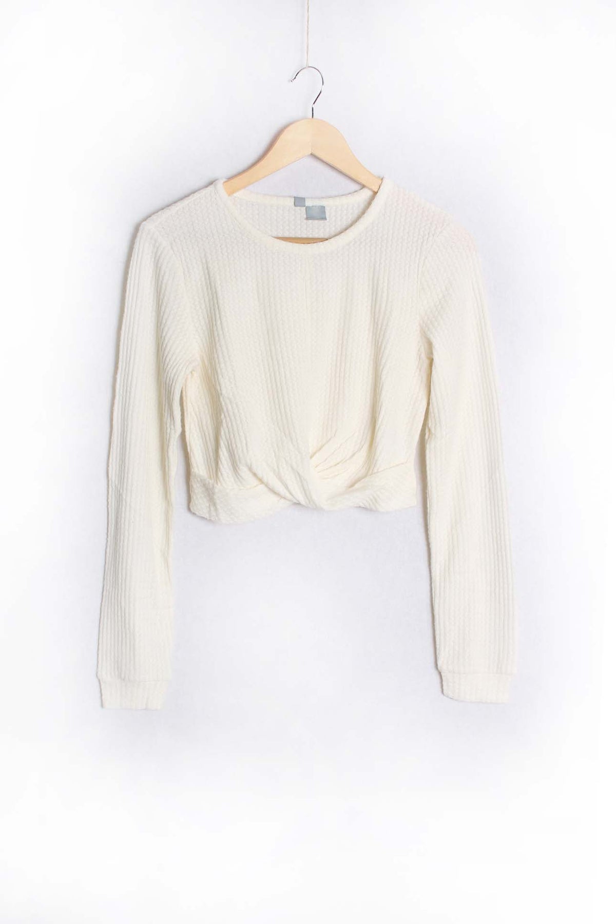 Women's Long Sleeves Front Knot Waffle Crop Top