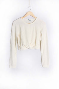 Women's Long Sleeves Front Knot Waffle Crop Top
