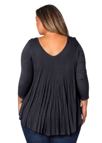 Women's Plus 3/4 Sleeve Scoop Neck Ruffle Solid Top