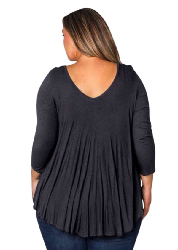 Women's Plus 3/4 Sleeve Scoop Neck Ruffle Solid Top