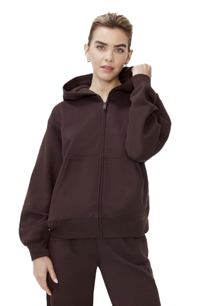 Women's Long Sleeve Boyfriend Fit Zip Fleece Hoodie