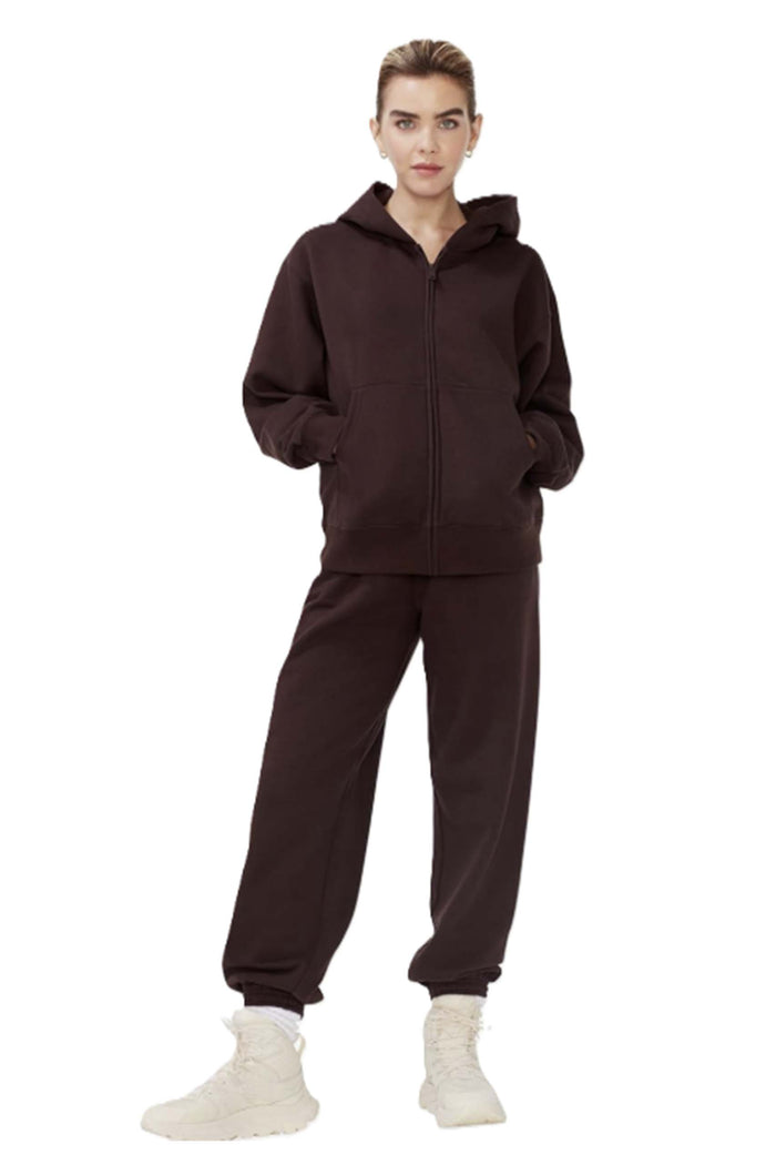 Women's Long Sleeves Fleece Oversize Zip Hoodie & Sweatpants Set