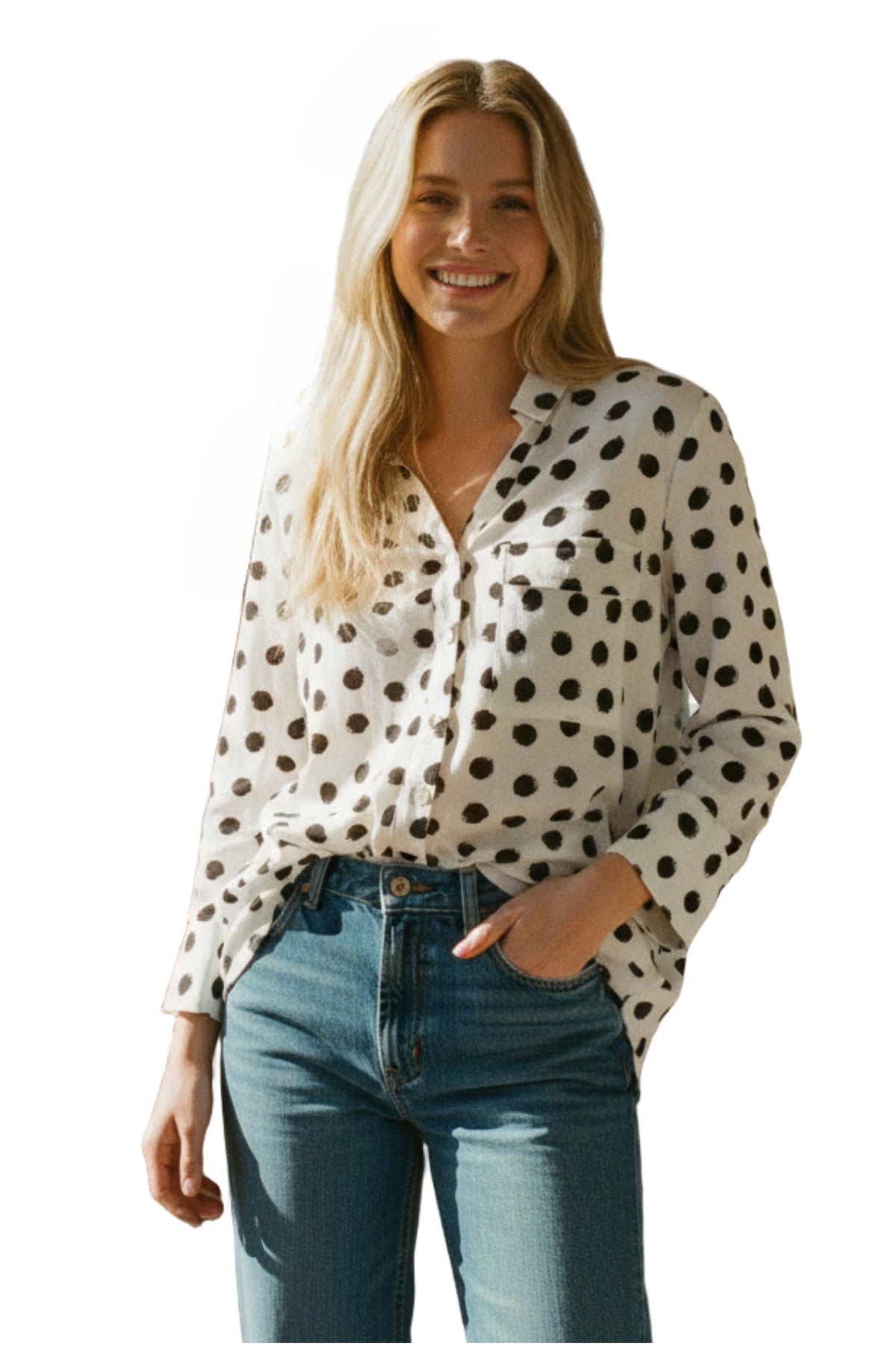 Women's Long Sleeves Textured Button Down Printed Top