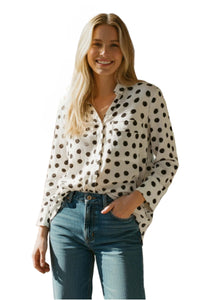 Women's Long Sleeves Textured Button Down Printed Top