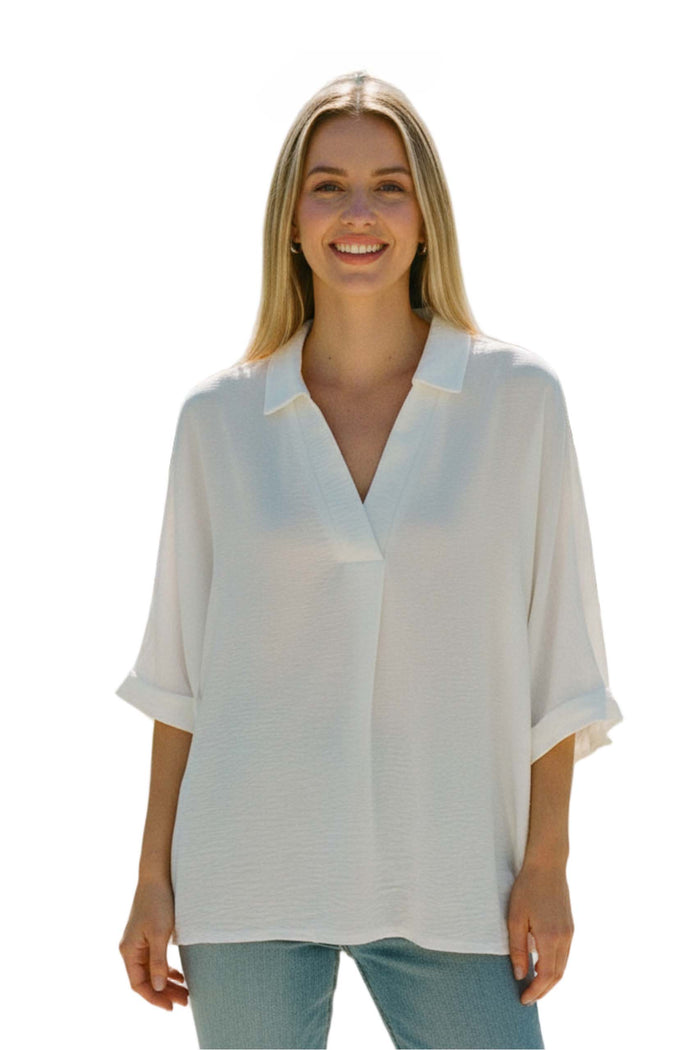 Women's Half Sleeve Batwing V Neck Flowy Top