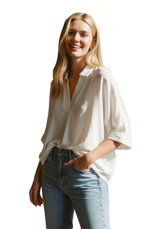 Women's Half Sleeve Batwing V Neck Flowy Top