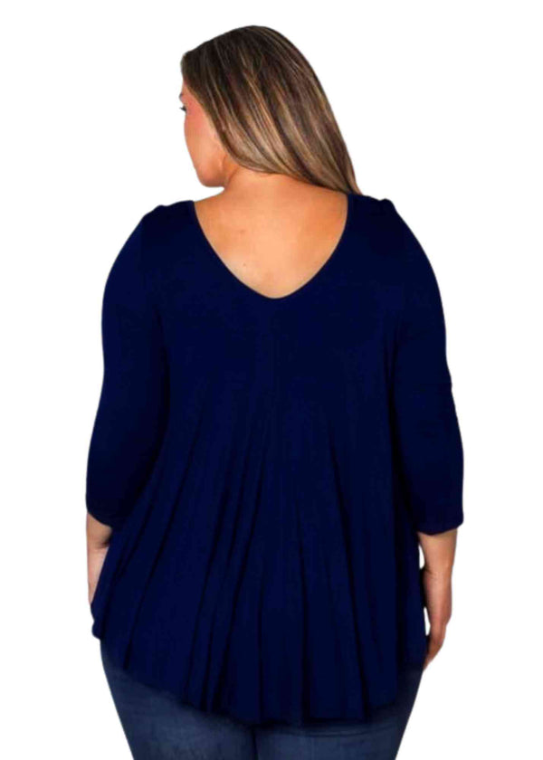 Women's Plus 3/4 Sleeve Scoop Neck Ruffle Solid Top