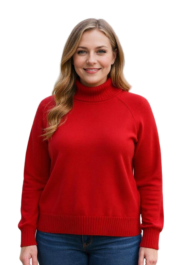 Women's Plus Turtleneck Long Sleeves Cable Knit Pullover Sweater