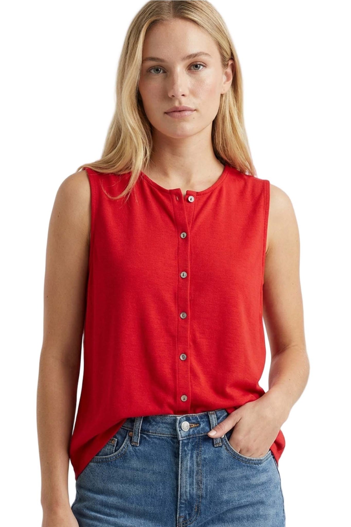 Women's Sleeveless Button Front Ribbed Tank Top