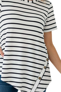 Women's Plus Short Sleeves Stripes Ribbed Tunic Top