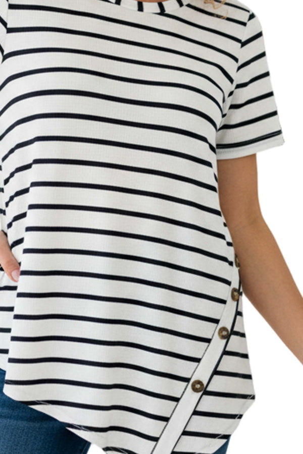 Women's Plus Short Sleeves Stripes Ribbed Tunic Top