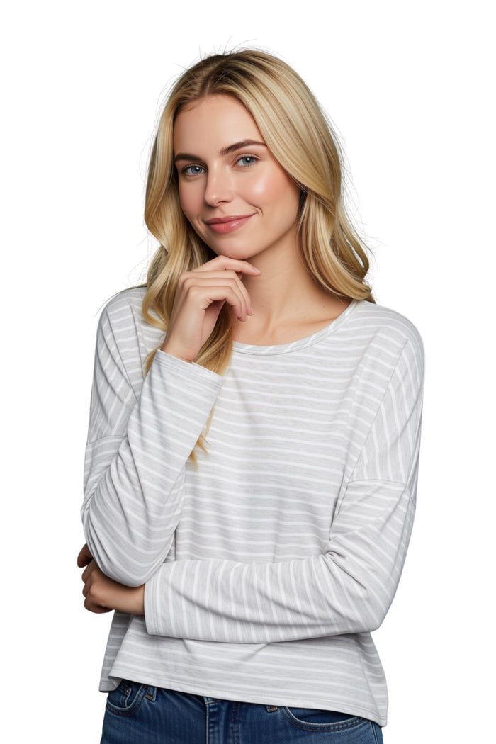 Women's Round Neck Drop Shoulder Long Sleeves Top