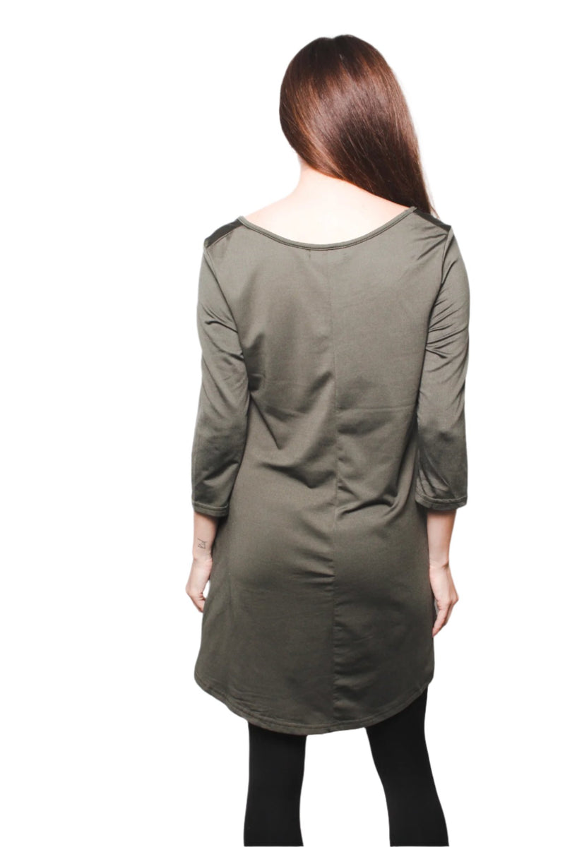 Women's Round Neck Short Sleeves Casual Tunic with Pocket