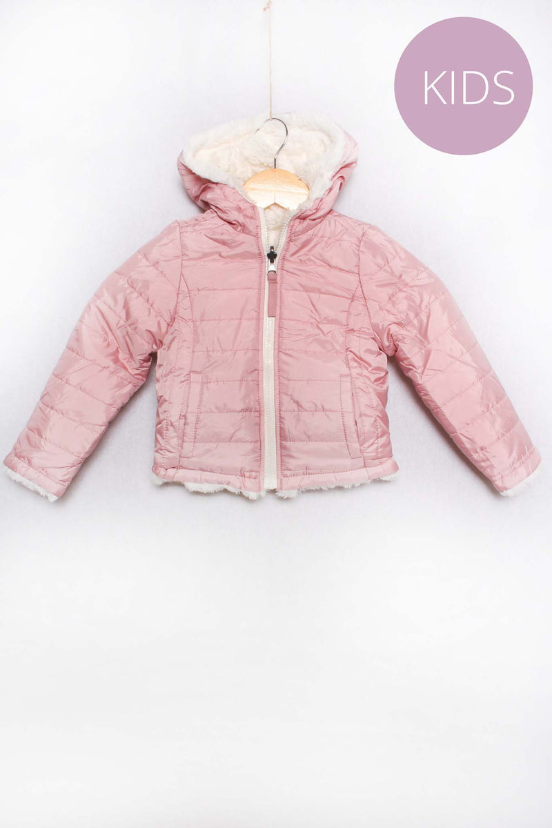 Girl's Long Sleeve Zip Up Faux Fur Hooded Jacket