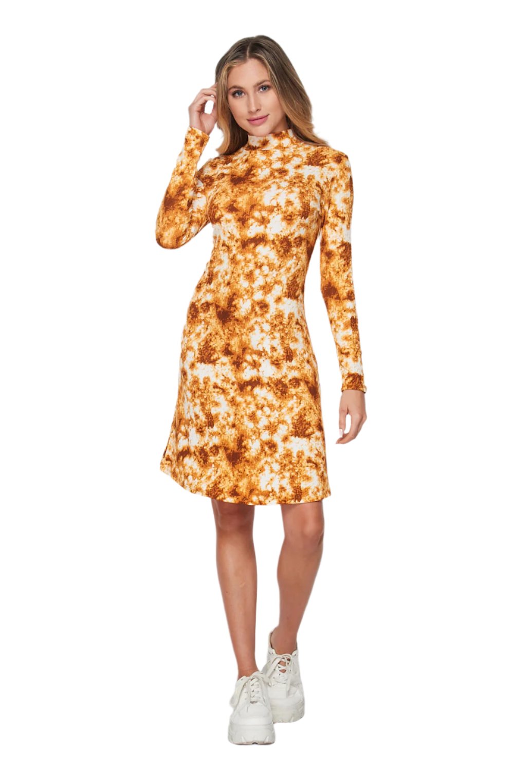 chinese dress ladies Women's Long Sleeve Tie Dye Midi Dress