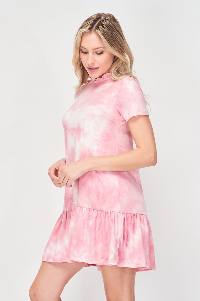 Women's Short Sleeve Tie Dye Peplum Mini Dress
