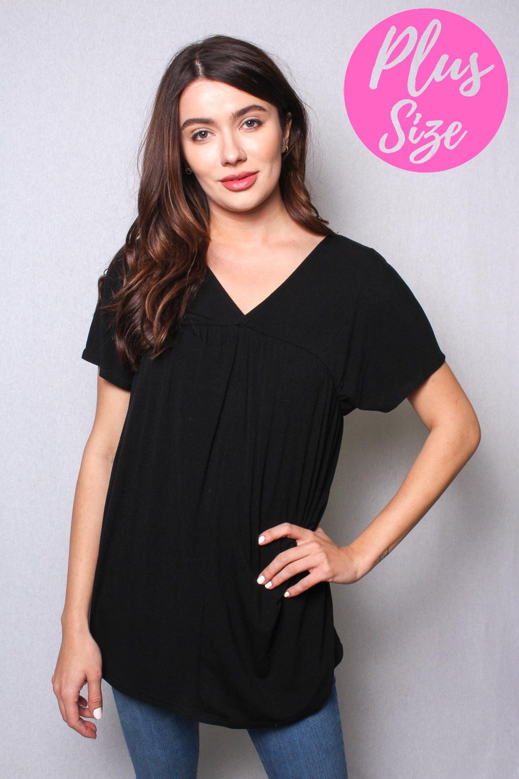 Women's Plus V-Neck Baby Doll Top