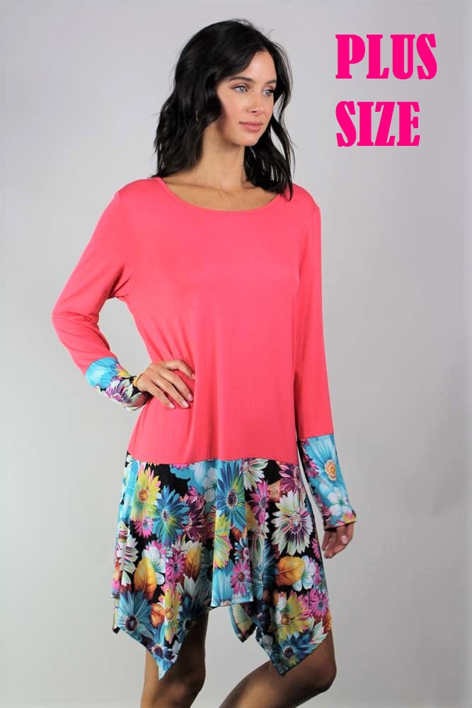 Women’s Plus Size Long Sleeve Floral Detailed Tunic